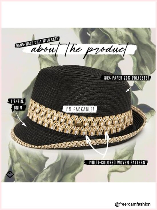 Short Brim Fedora Packable Sun Hat UPF50+